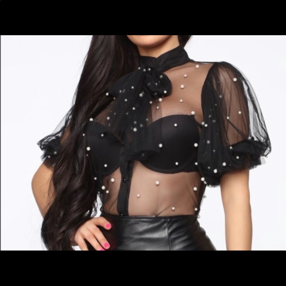 Black Sheer Pearl Blouse